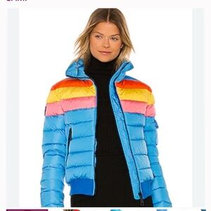 SAM. Starburst Women's Puffer Bomber Jacket NWOT Blue Rainbow Brite Ski
